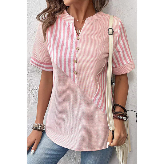 Women's Shirt Asymmetric Striped Stitching Cotton Linen Blouses