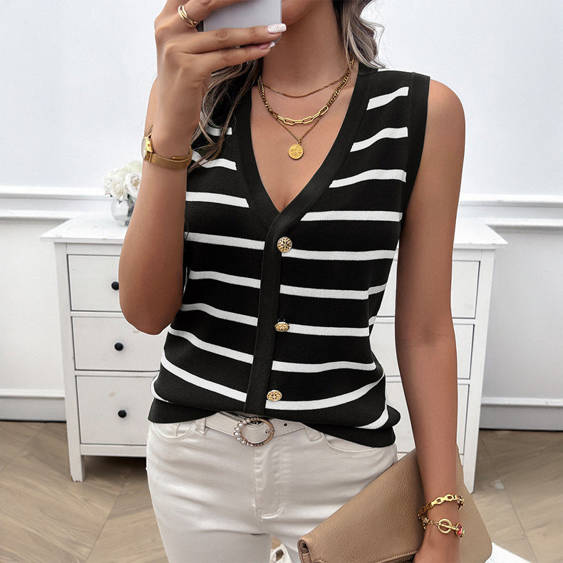 New Women's Casual Contrast Color Sleeveless Sweater