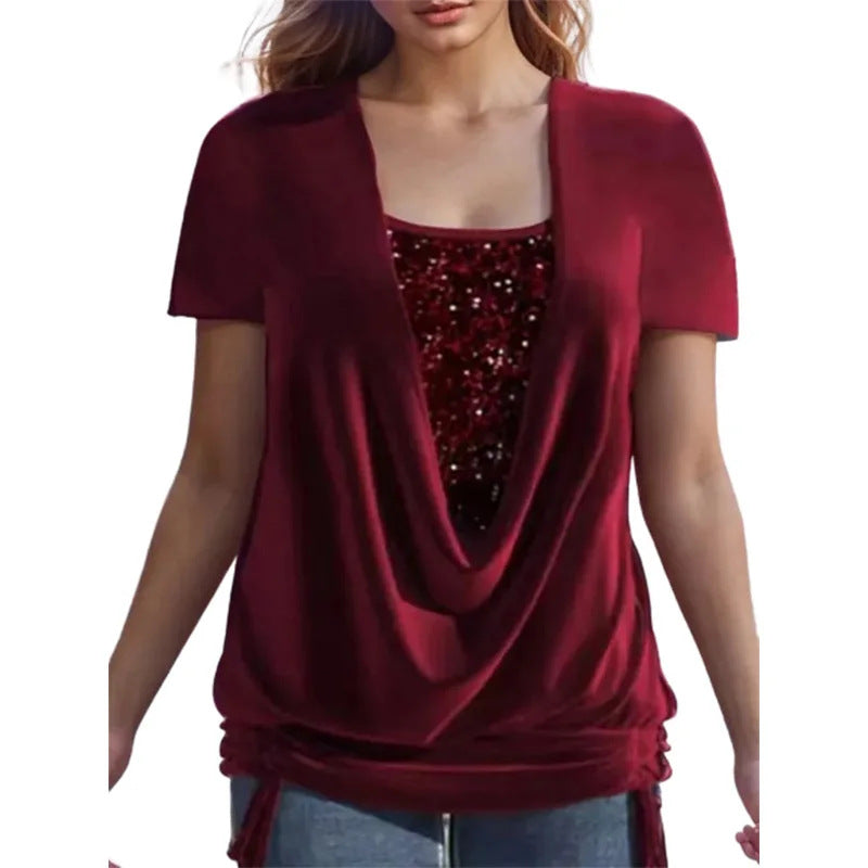 Women's Sequin Long Sleeve Large Drop Collar Clothing