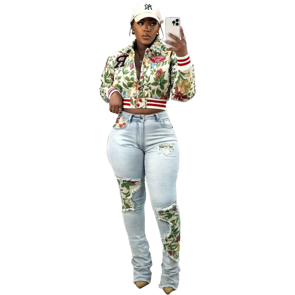 Women's Fashion Casual Printing Baseball Lining Jackets