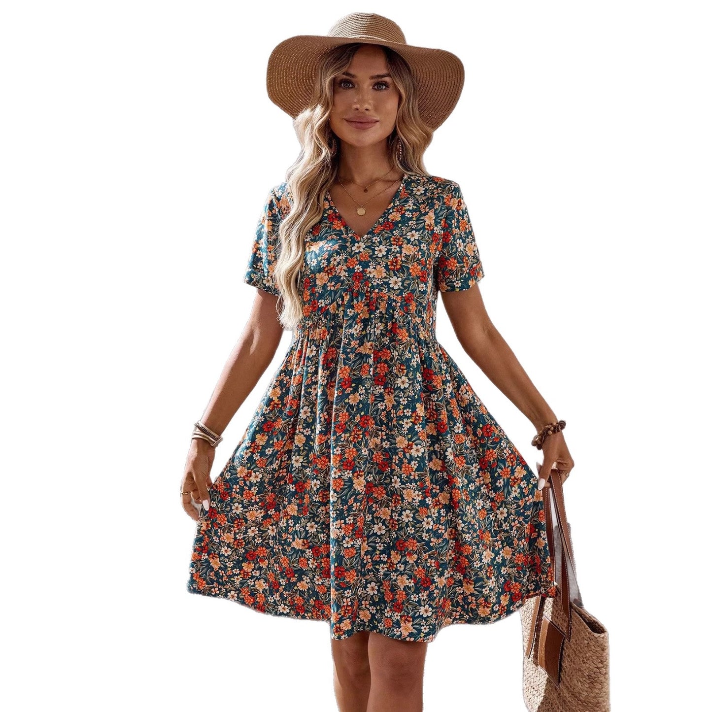 Entry Lux Elegant Printed Collar Sleeve Encounter Romantic Summer Dress