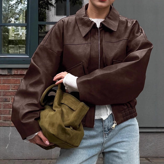 Women's Retro Old Money Style Brown Leather Jackets