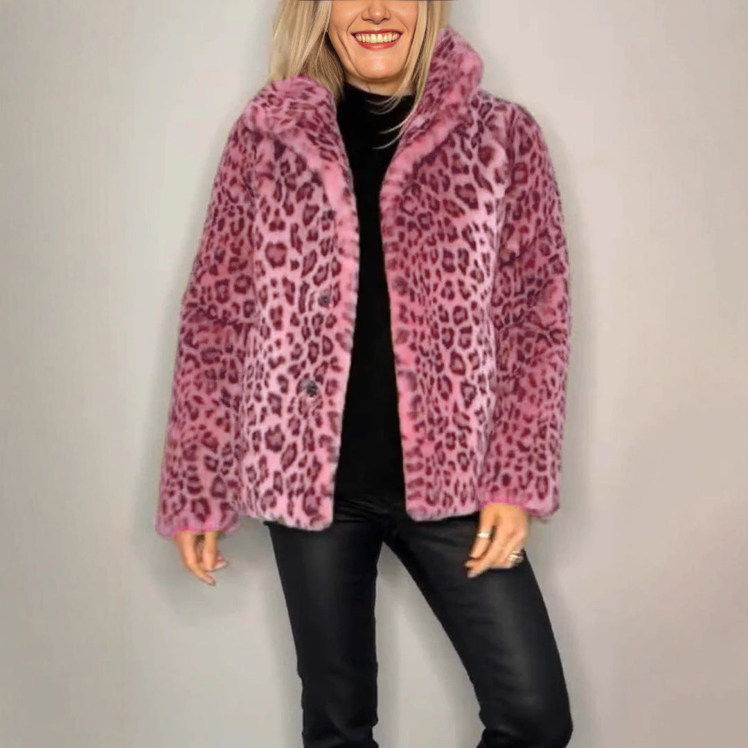 Women's Winter Fashionable Leopard Print Lapel Imitation Coats