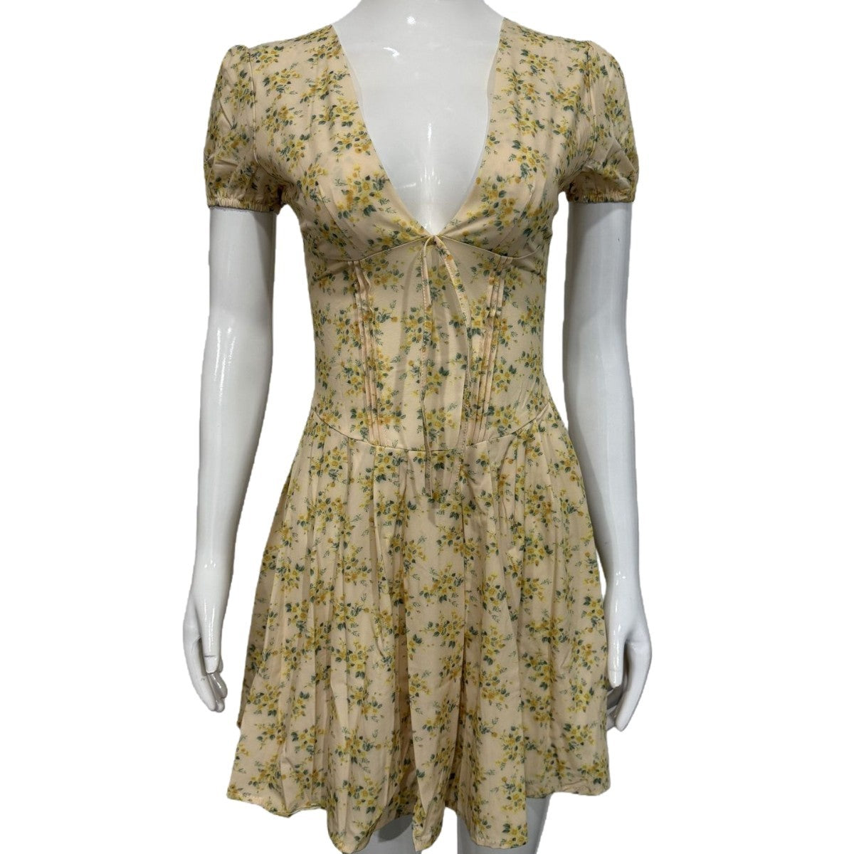 French Sweet Style Summer Sexy Deep V Thin Waist Sleeve Dress