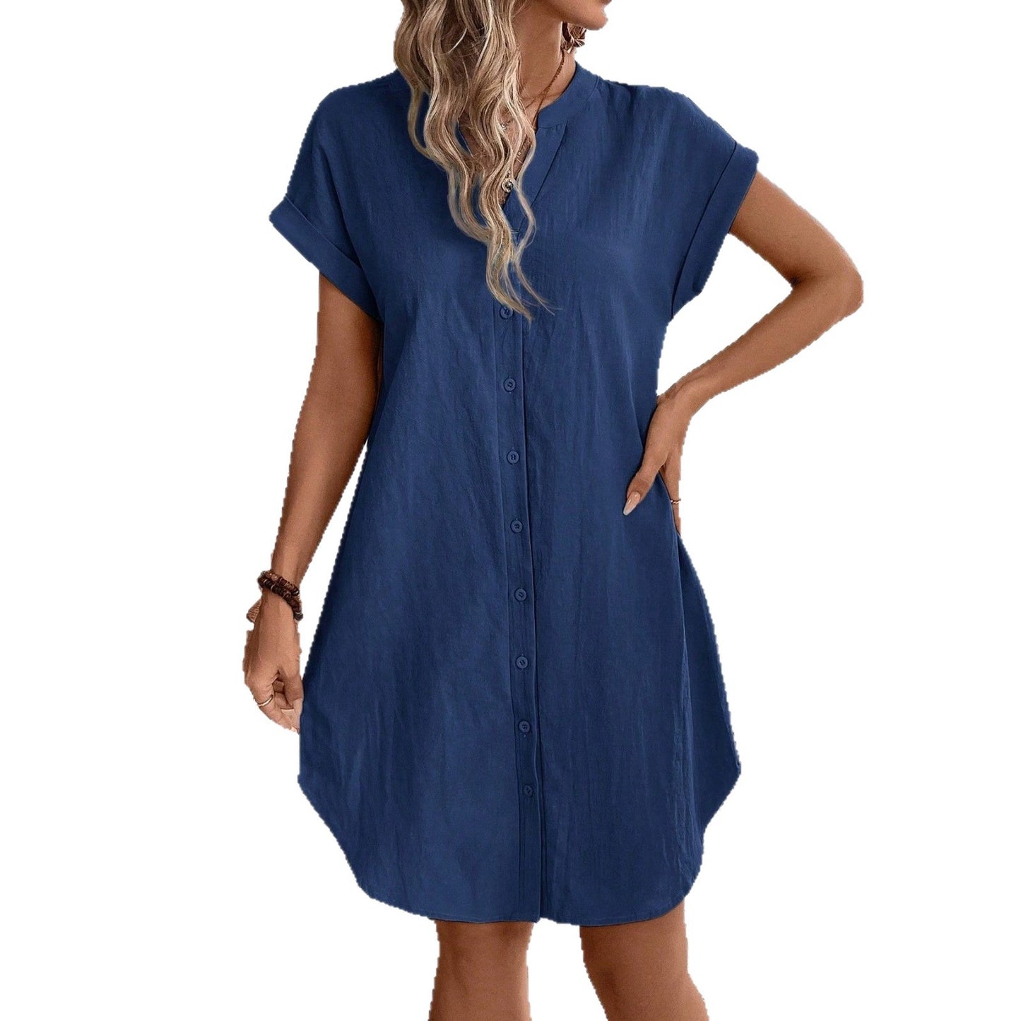 Women's Solid Color Short-sleeved Single-breasted Casual Seaside Dress