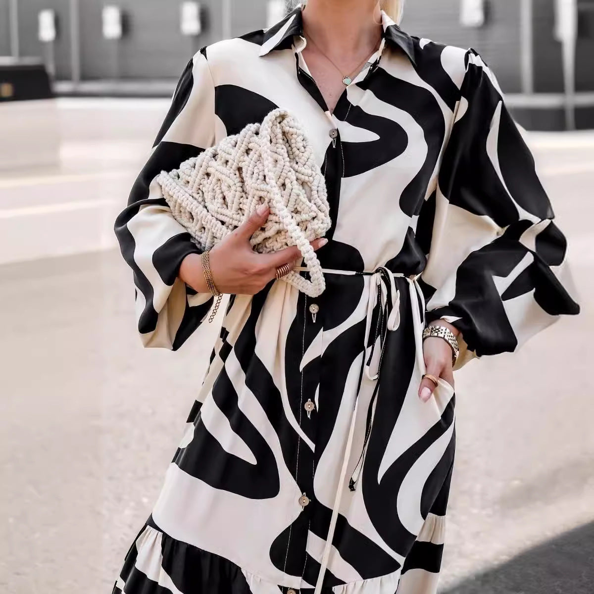 Autumn Fashion Printed Casual Pocket Long Dresses