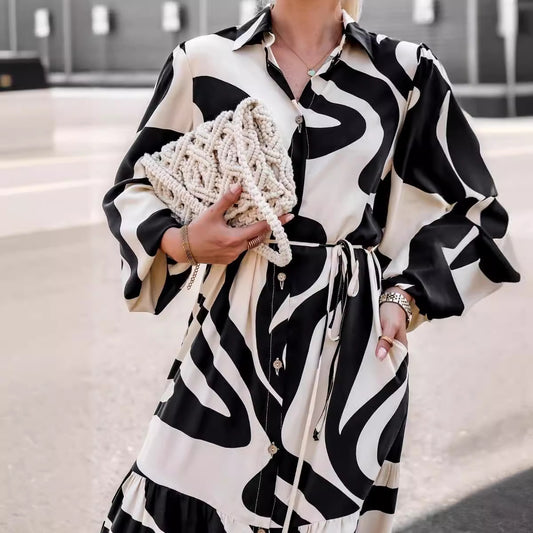 Autumn Fashion Printed Casual Pocket Long Dresses