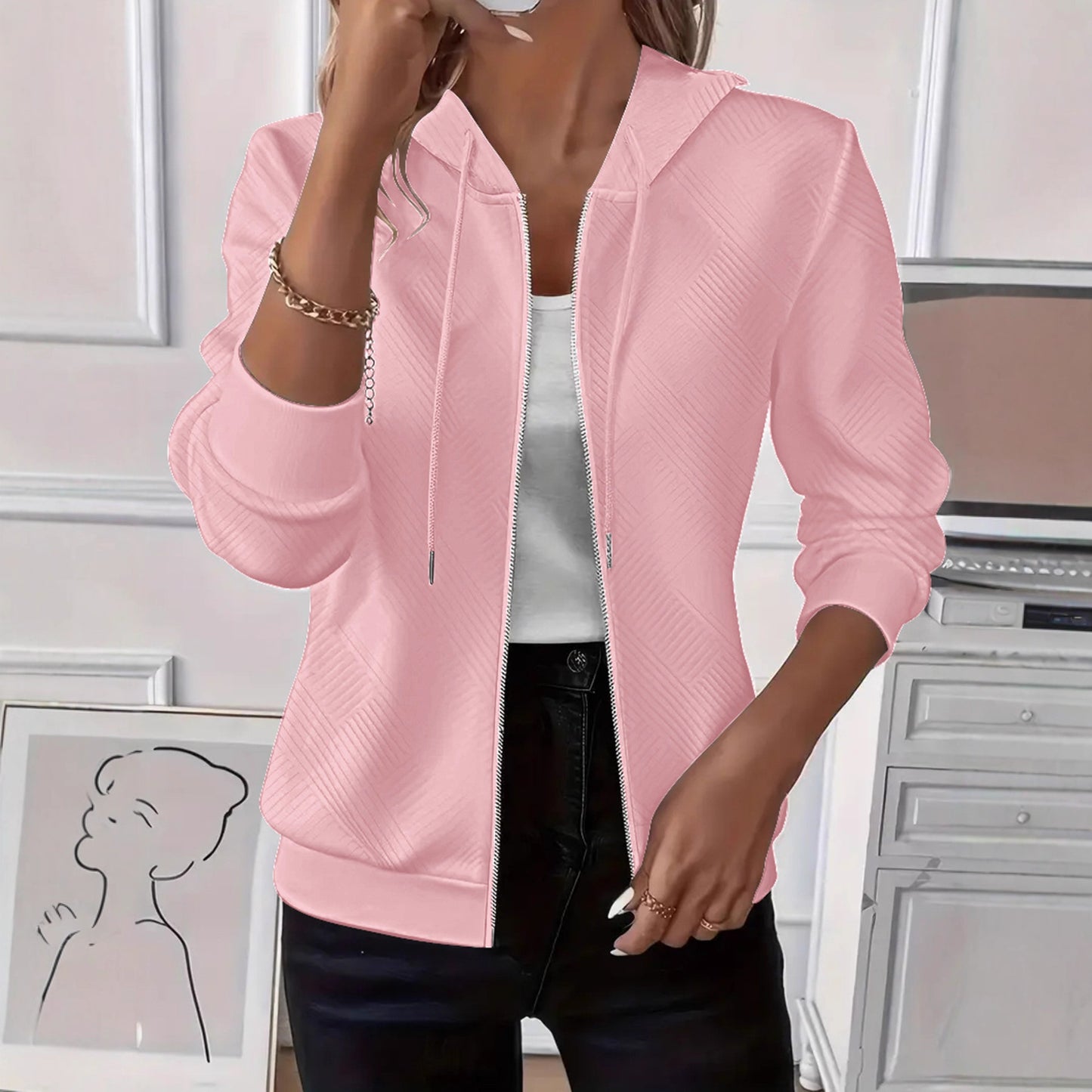 Women's Solid Color Long Sleeve Knitted Zipper Women's Sweater, Sweater