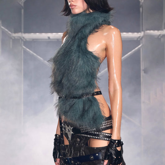 Women's Sleeveless Waist Trimming Fashion Trendy Plush Tops