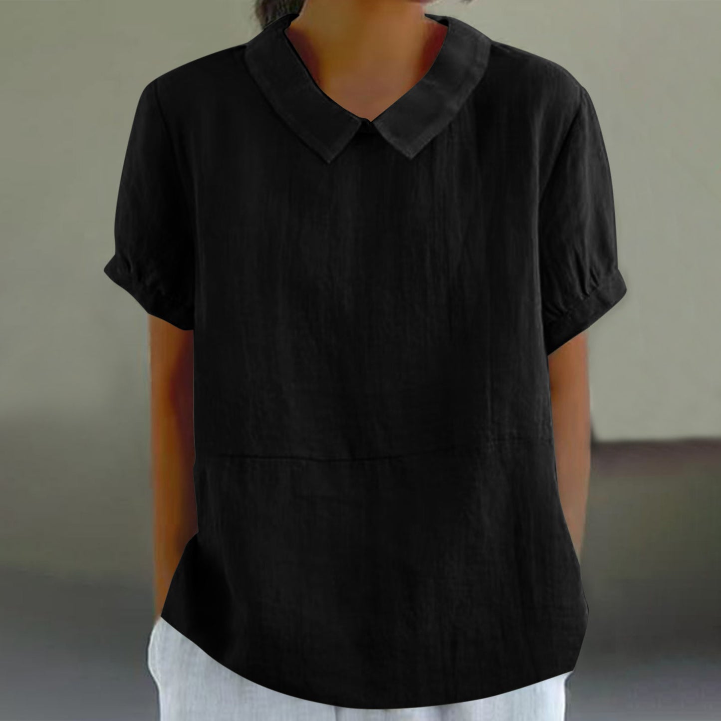 Women's Loose Lapels Shirt Sleeve Cotton Blouses