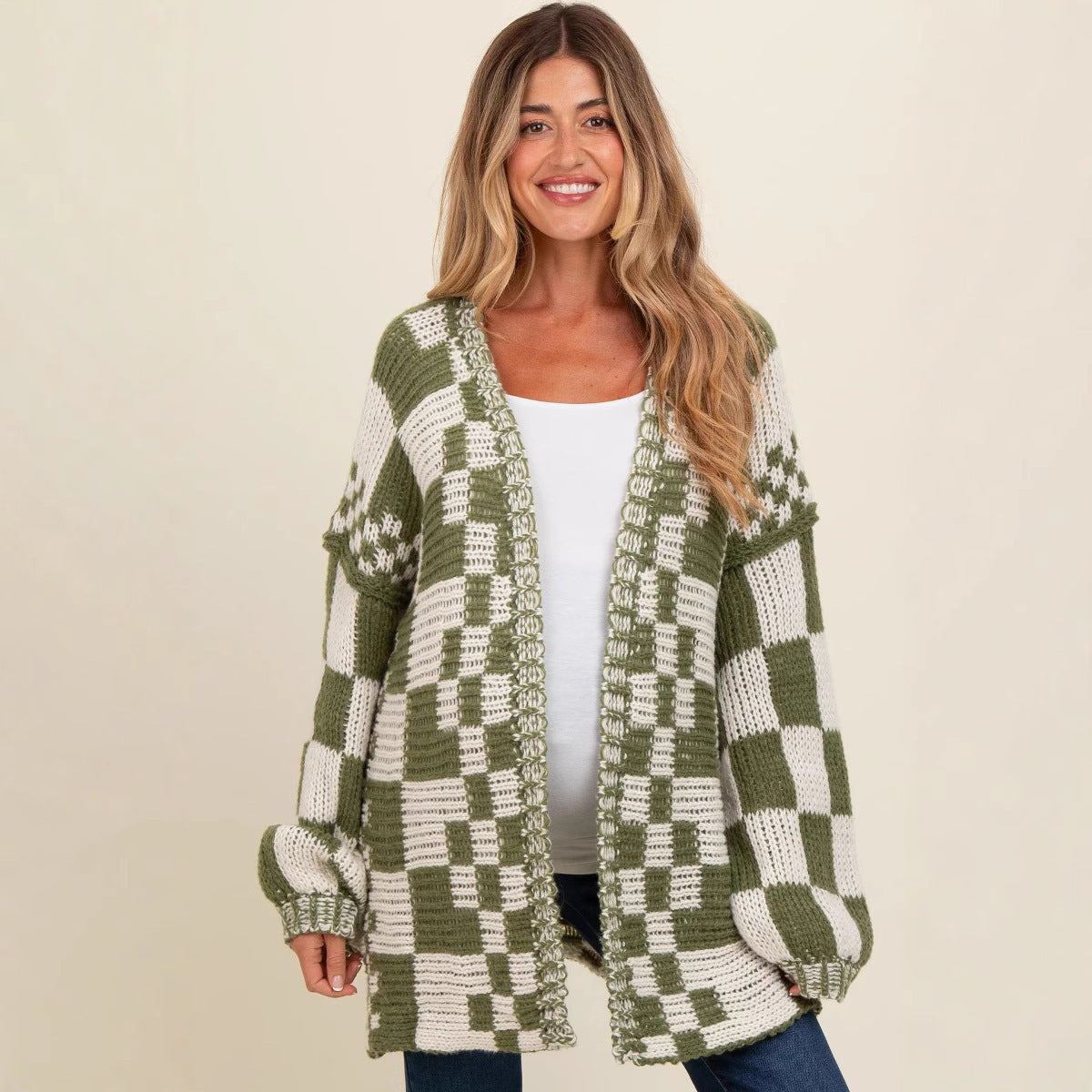 Women's Color Matching Fashion Casual Versatile Long Sweaters