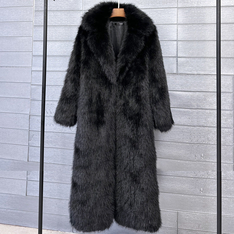 Women's Faux Plush Furry Imitation Fur Extended Collar Super Coats