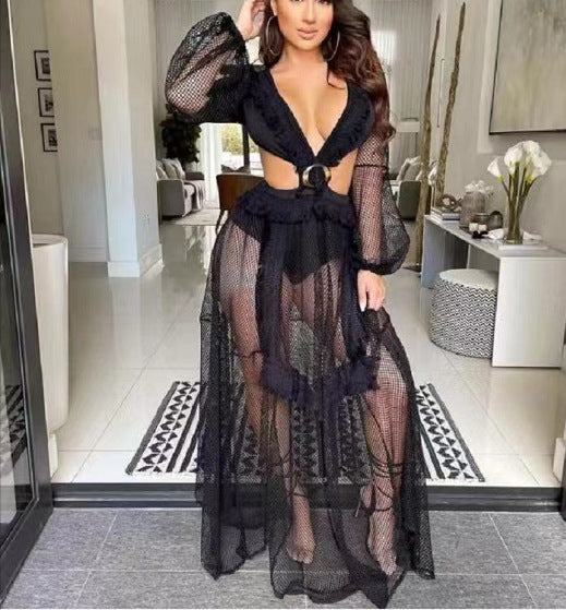 Fashion Sexy Lantern Long Sleeve Hole Skirts