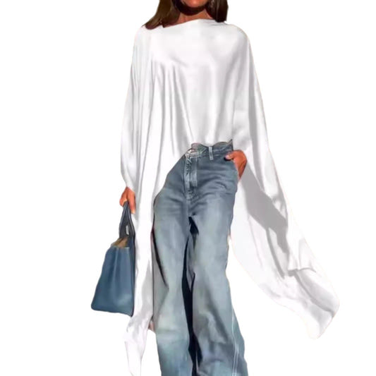 Women's Color Irregular Hem Loose Stylish Long Blouses