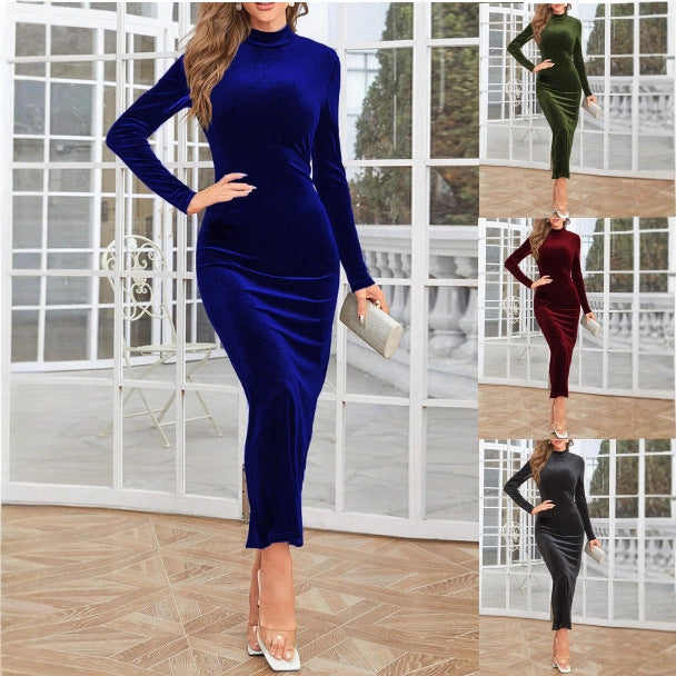 Women's Elegant Fashion Slit Long Sleeve Veet Dress