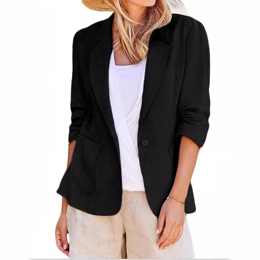 Women's Summer Temperament Sleeve Solid Color Collar Blazers