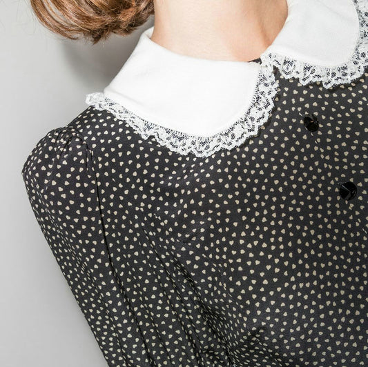 Polka Dot Stitching Lotus Leaf Lapel Sweet Sleeve Dresses