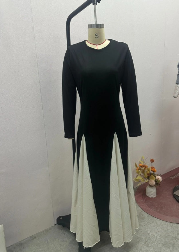 Women's Autumn Fashion Color Contrast Round Neck Dresses