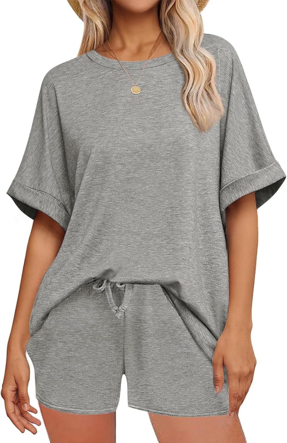 Summer Batwing Sleeve T-shirt Drawstring Sports Shorts