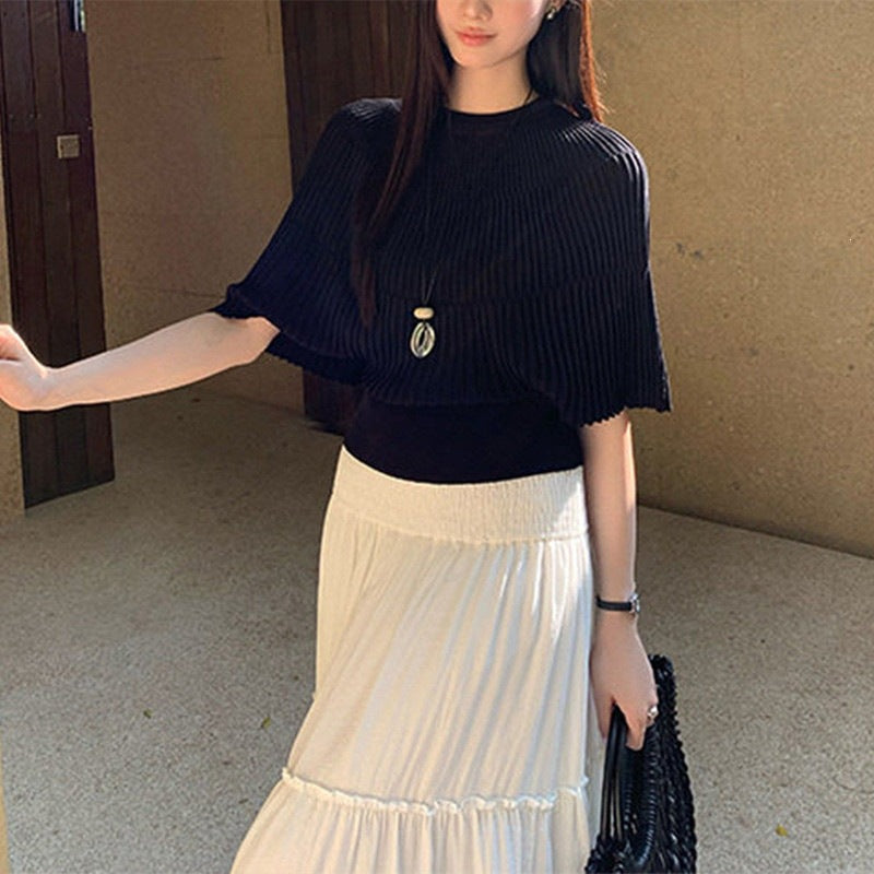 Women's Style Cape Shawl Batwing Sleeve Pink Ice Silk Summer Design Tops