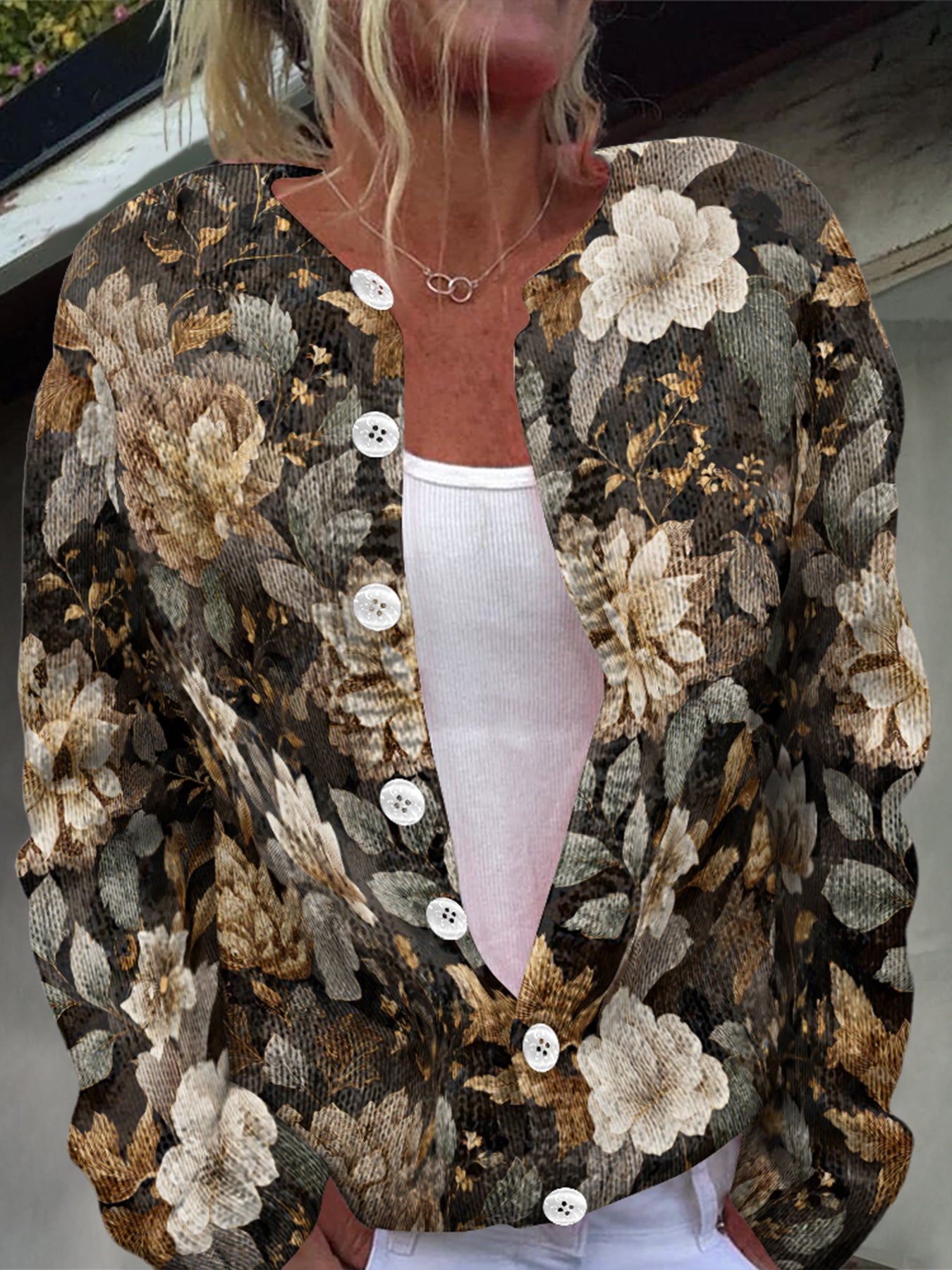 Beautiful Winter Single-breasted Floral Warm Button Sweaters