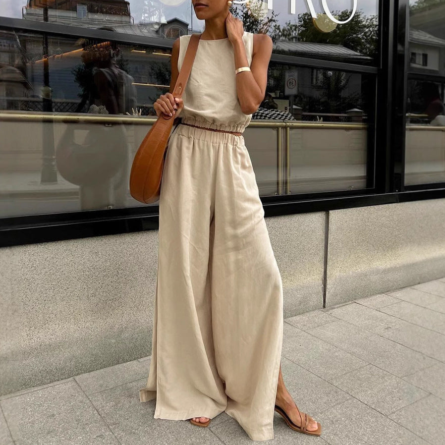 Women's Cotton Linen Solid Color Casual Split Suits