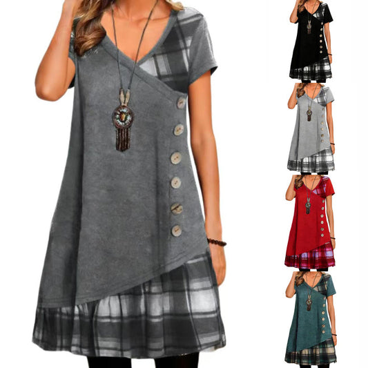 Women's Fashion Casual Patchwork Button Sleeve Dress