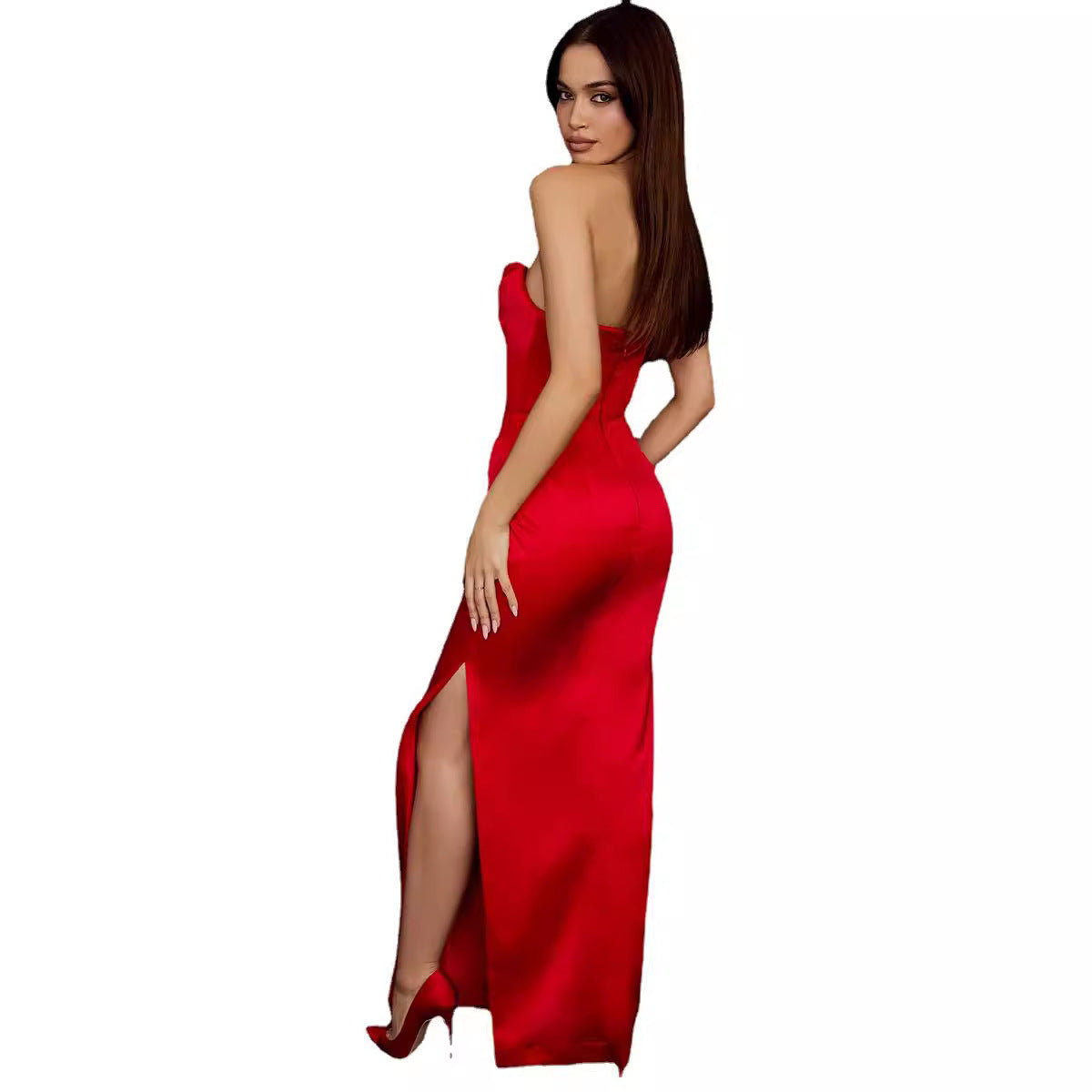 Tube Sleeveless Solid Color Slit Dress Dresses