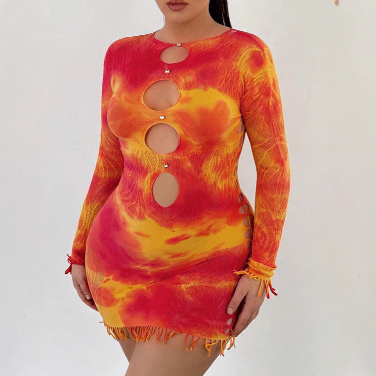 Women's Autumn Binding Diamond High Elastic Long Sleeve Sexy Dress