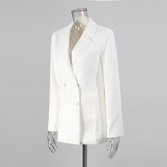 Women's Design Pearl Decorative Loose Casual Polo Blazers