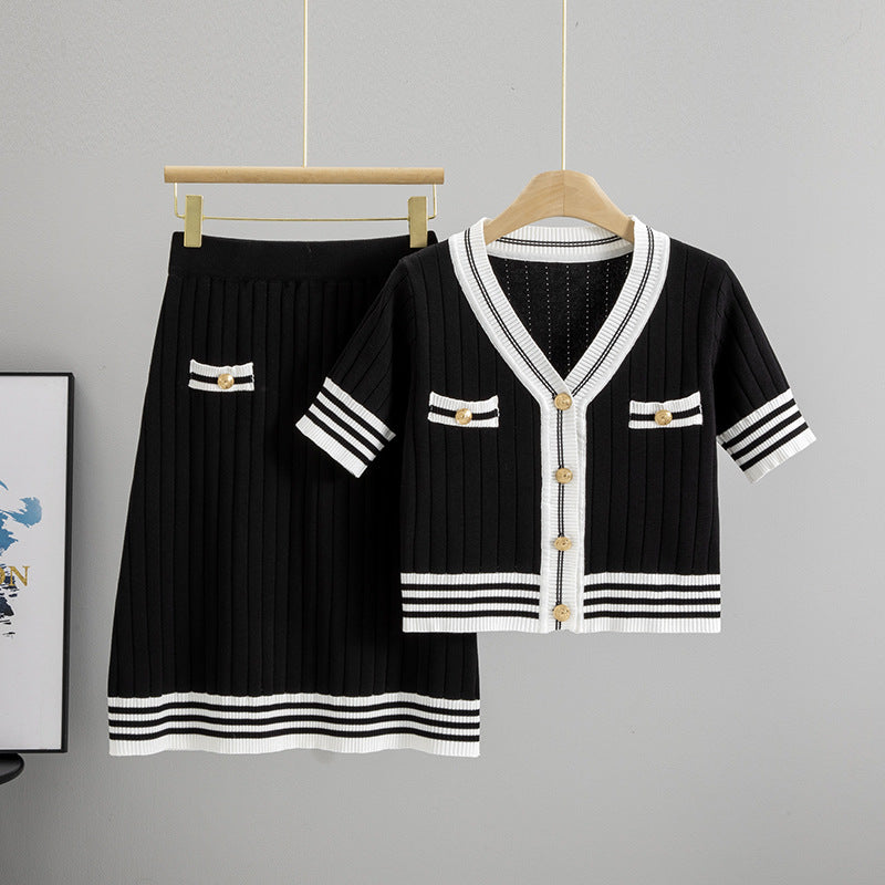 Women's Elegant High-grade Slimming Striped Knitted A- Fashion Casual Suit