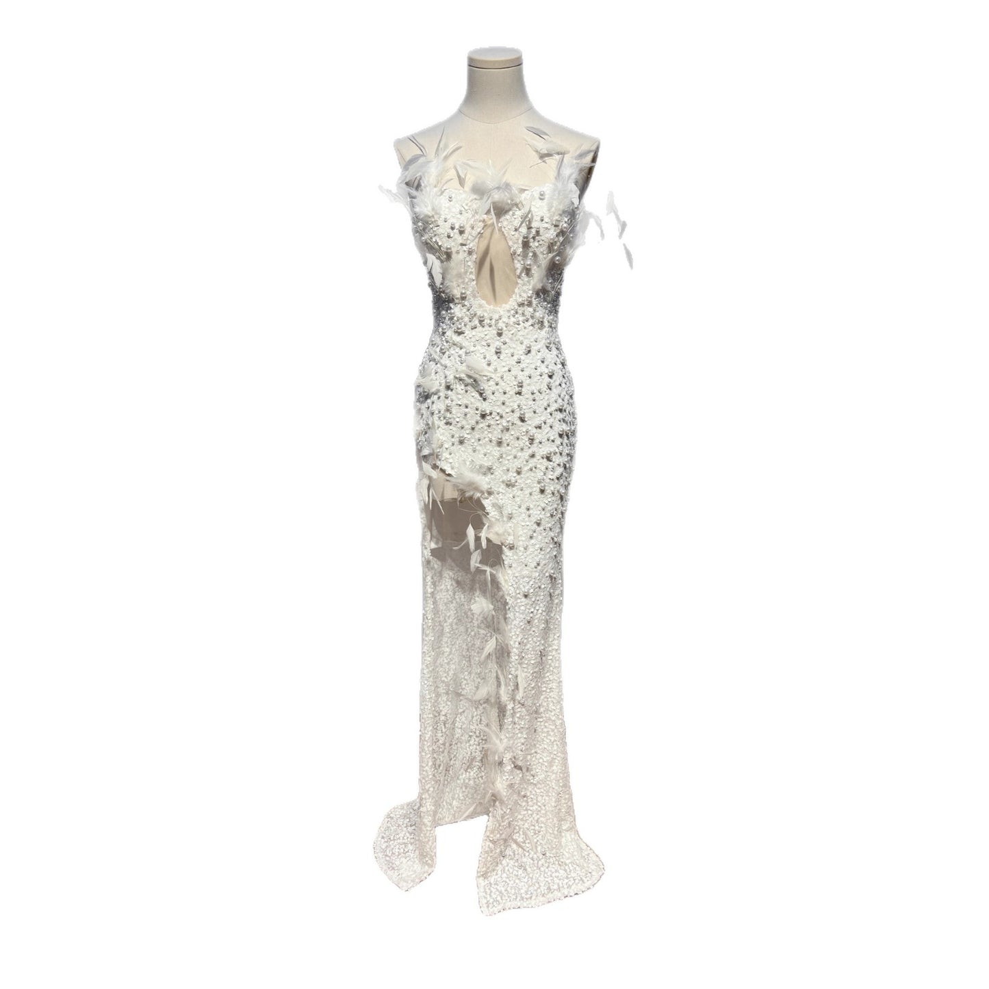 Women's High Quality Fashion Tube Sequined Pearl Dress Feather Dresses