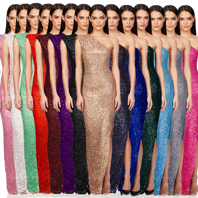 Women's Dress Summer Sleeveless Split Sequined Temperament Dresses