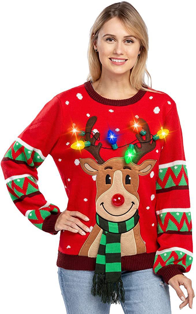 Christmas Elk Novel Atmosphere With Lights Knitwear