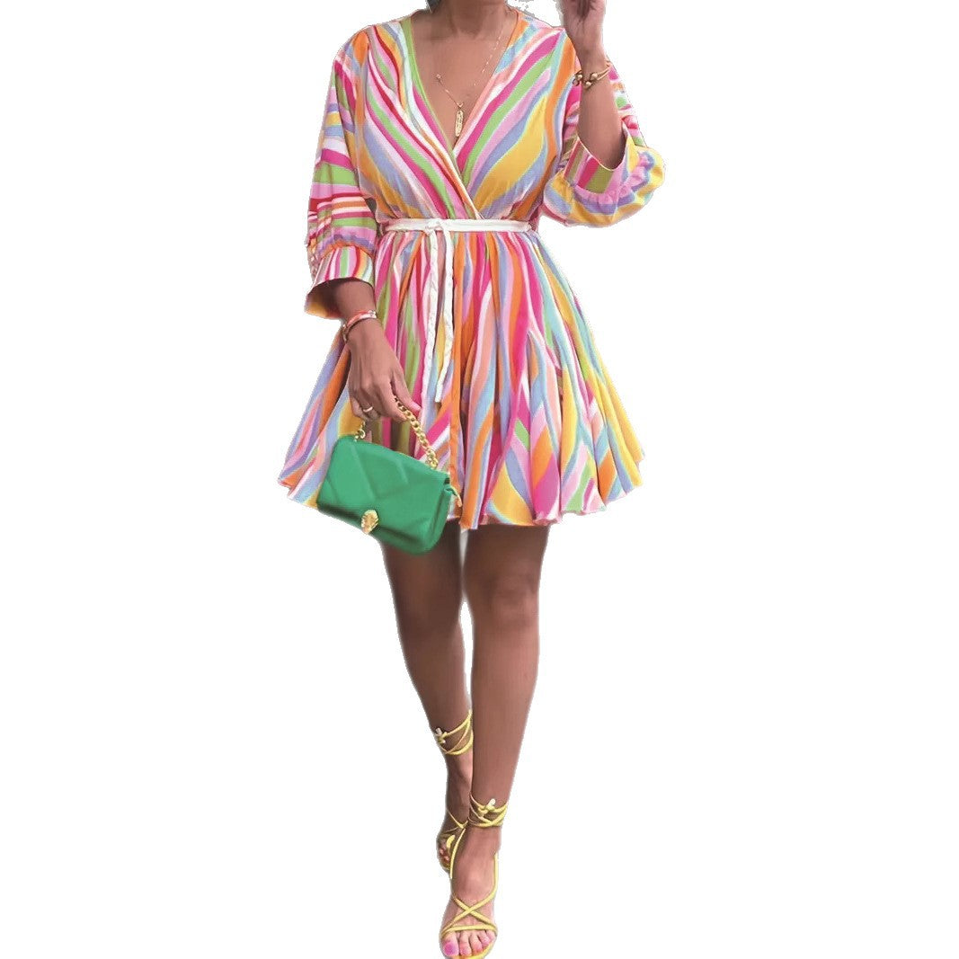 Women's With Belt Vibrant Casual A- Line Dress