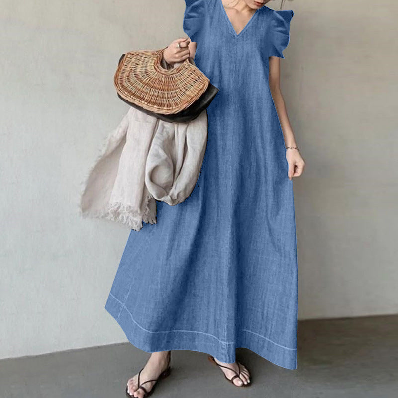 Denim Solid Color Temperament Commute Bohemian Plus Size