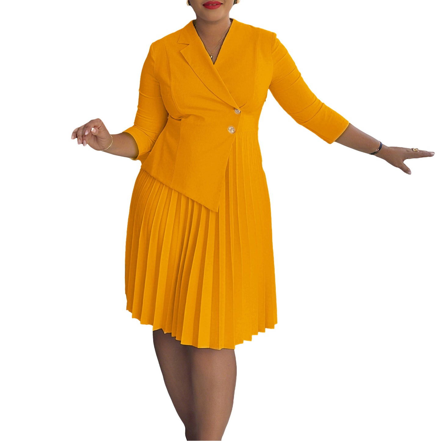 Women's Winter Collar Shirt Fashionable Elegant Pleated Dress