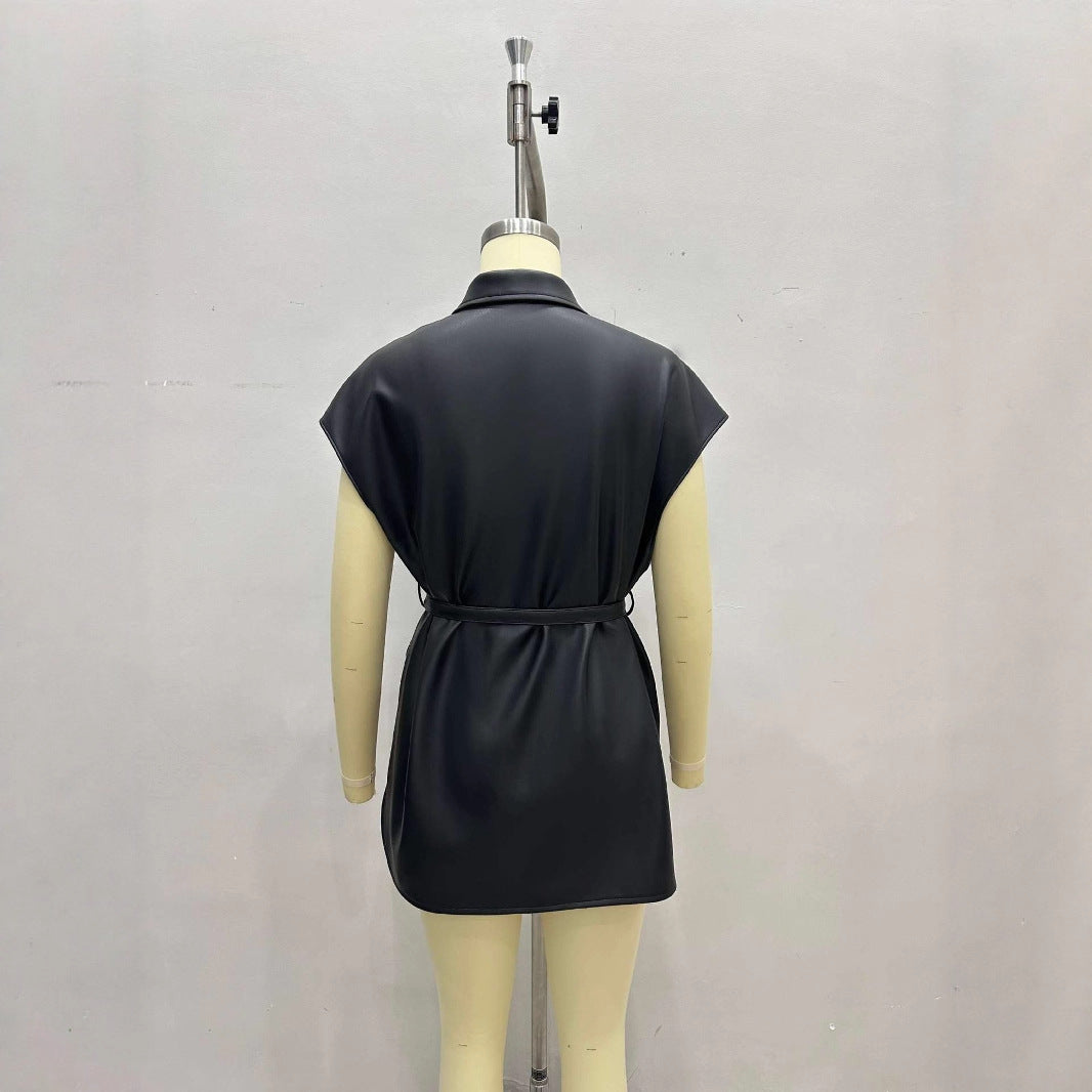 Fashion Tailored Collar Leather High-grade Sleeveless Vests