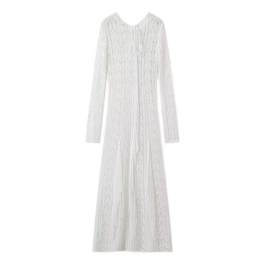 Women's Summer Fashion Knitted Long-sleeved Sexy Long Dress Versatile Clothing