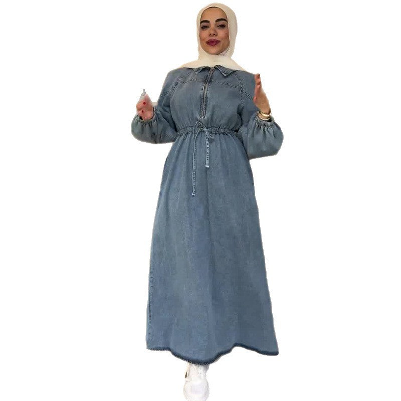Women's Autumn Long Sleeve Waist Denim Loose Dresses