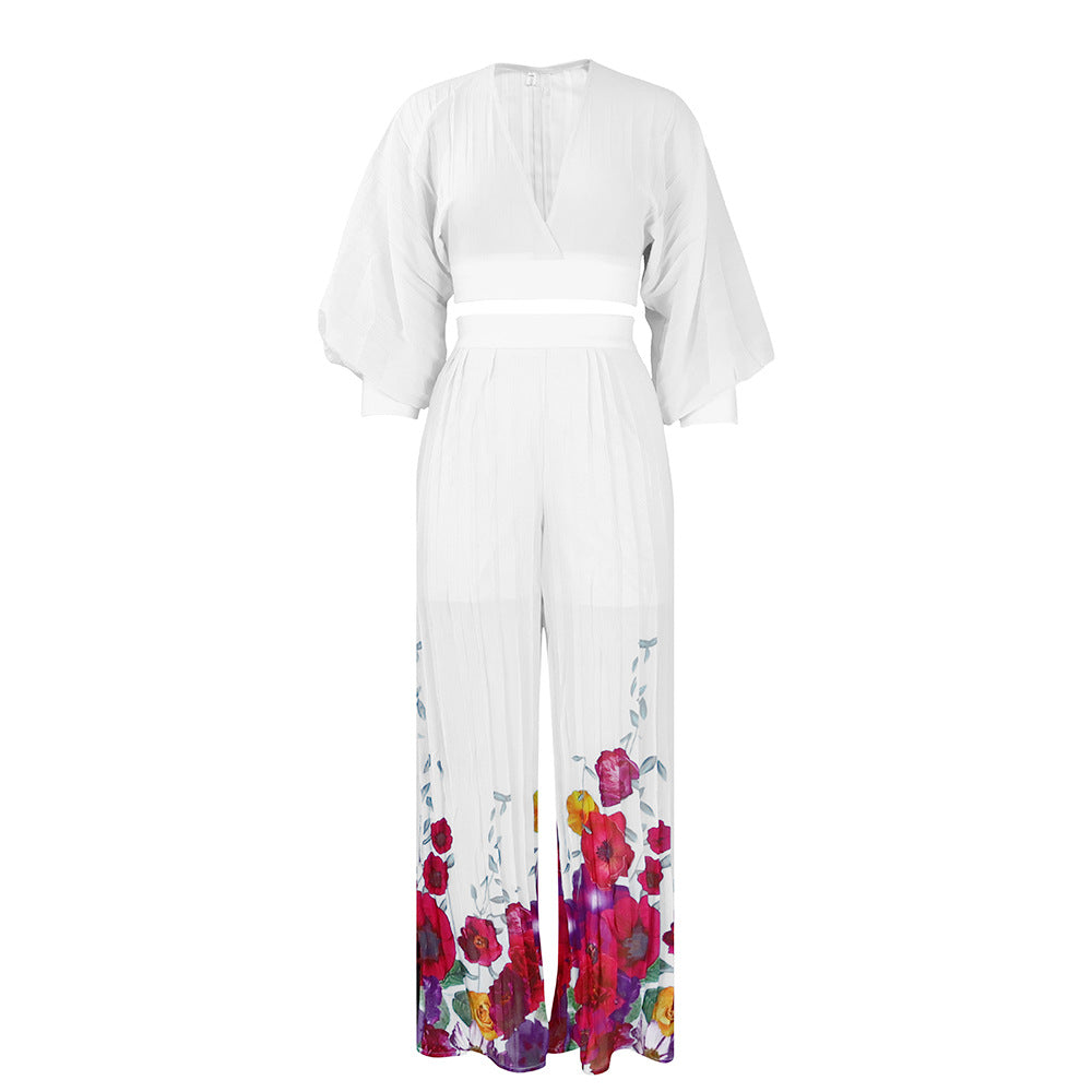Pretty Chiffon Bishop Sleeves Pleated Two-piece Fashion Casual Suit