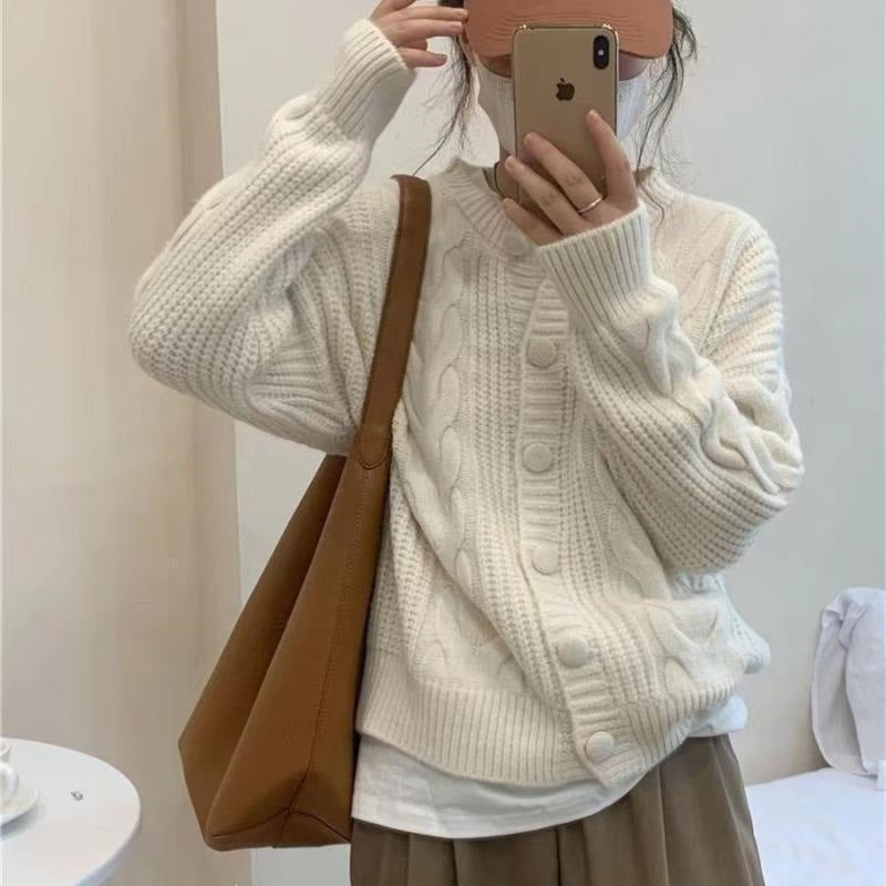 Women's Simple Twist Round Neck Retro Loose Women's Sweater