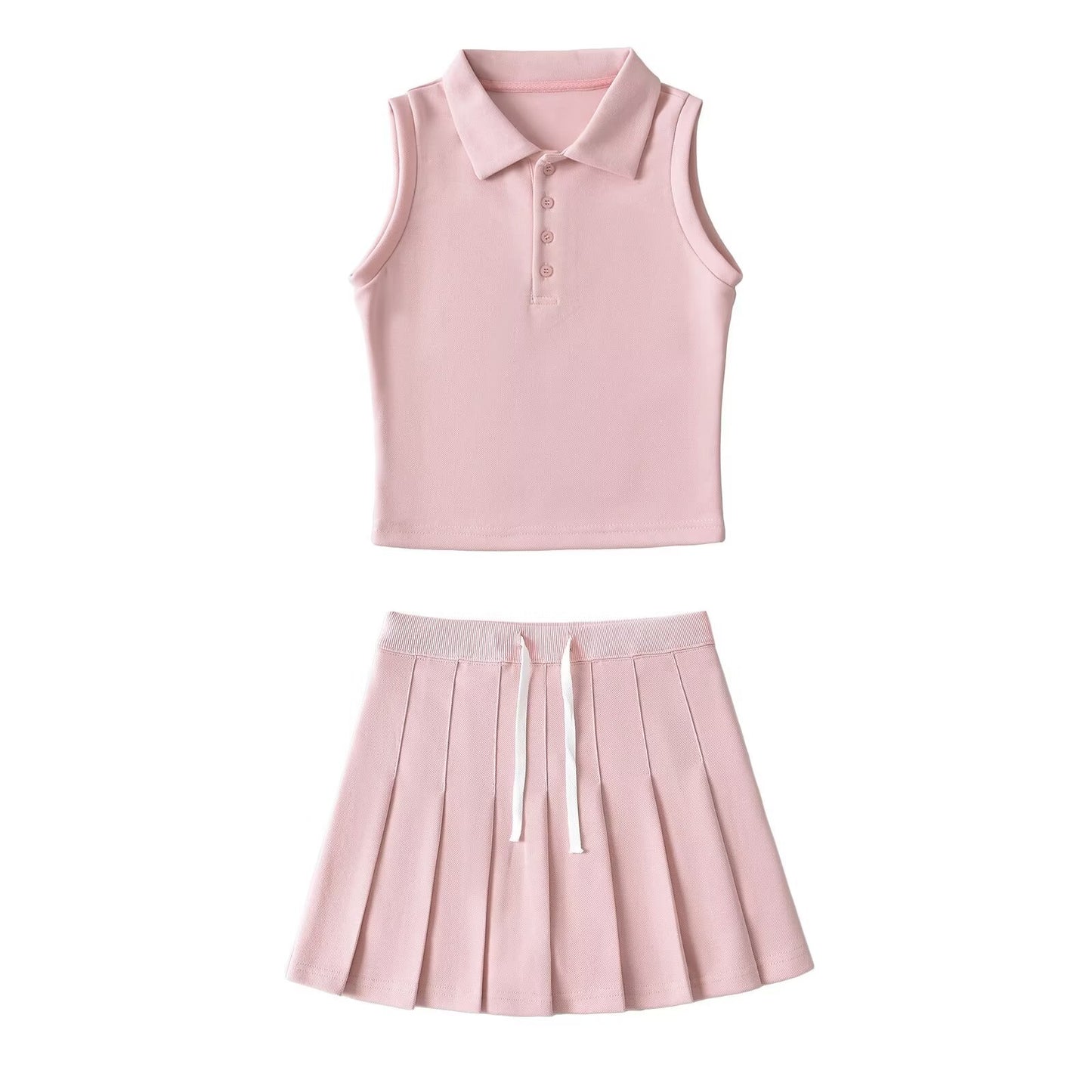 Color Collar Sleeveless Elastic Waist Tennis Suits