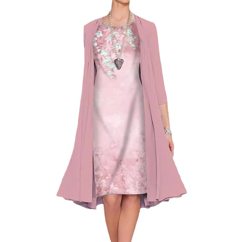 Print Long Sleeve Loose Two-piece Set Dress