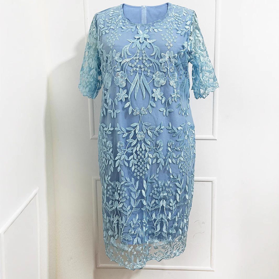 Women's Festival Dress Stitching Embroidered Lace Slim Plus Size