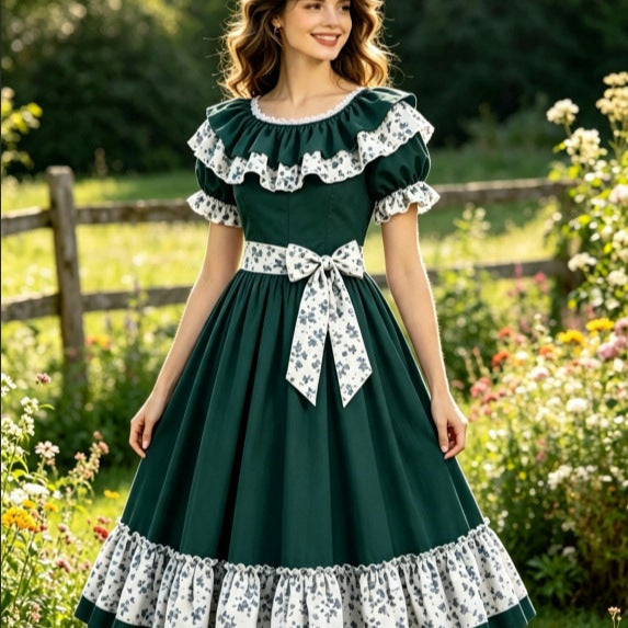 Country Lolita Ruffled Collar Floral Lace Dress