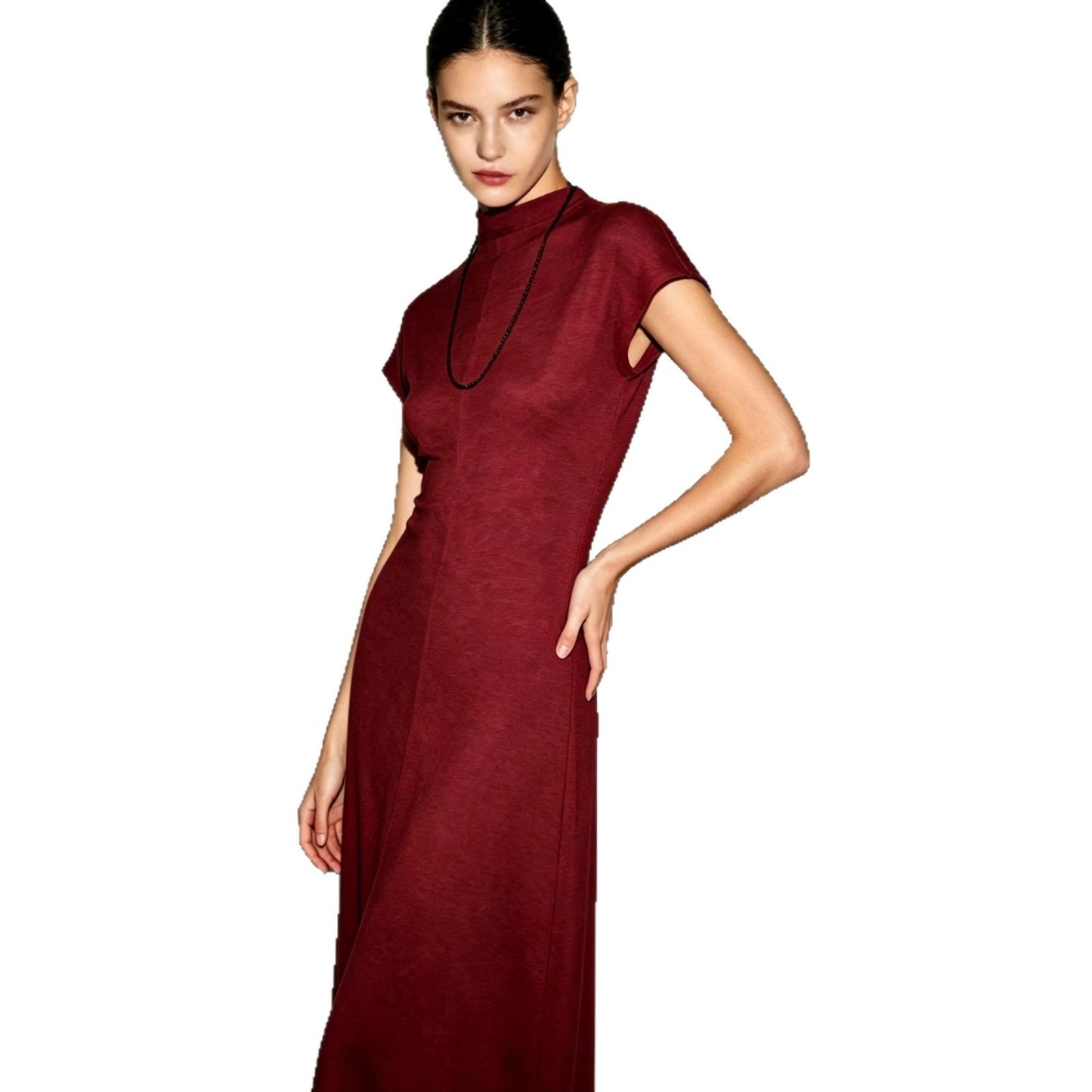 Women's Summer Stylish Graceful Simple Elegant Style Half Turtleneck Long Retro Dress