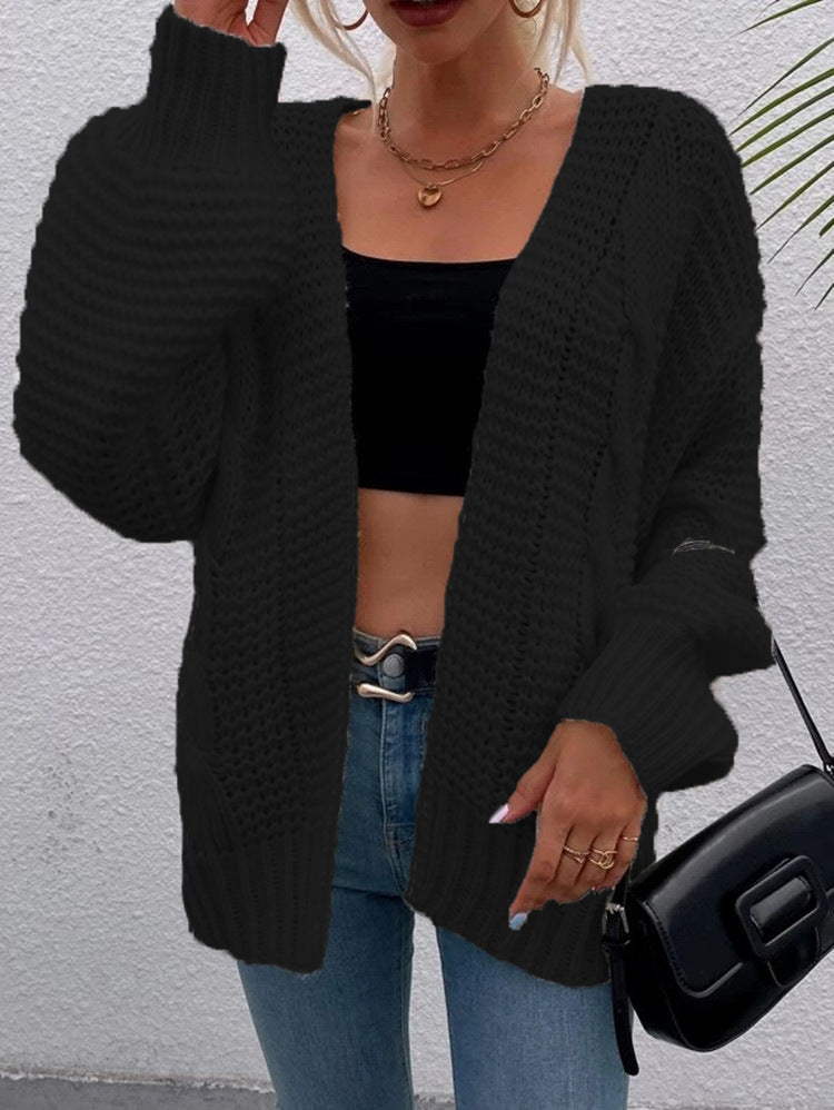 Women's Casual Long Sleeve Thick Knitted Twine Rope Loose Lantern Cardigans