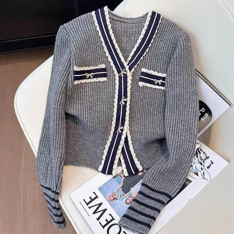 Women's Knitted Clothes French Style Color Matching Outer Wear Tops
