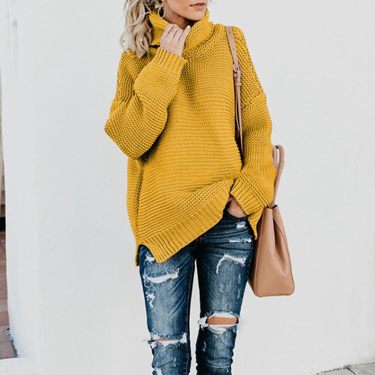 Women's Solid Color Large Commuter Turtleneck For Women's Sweater